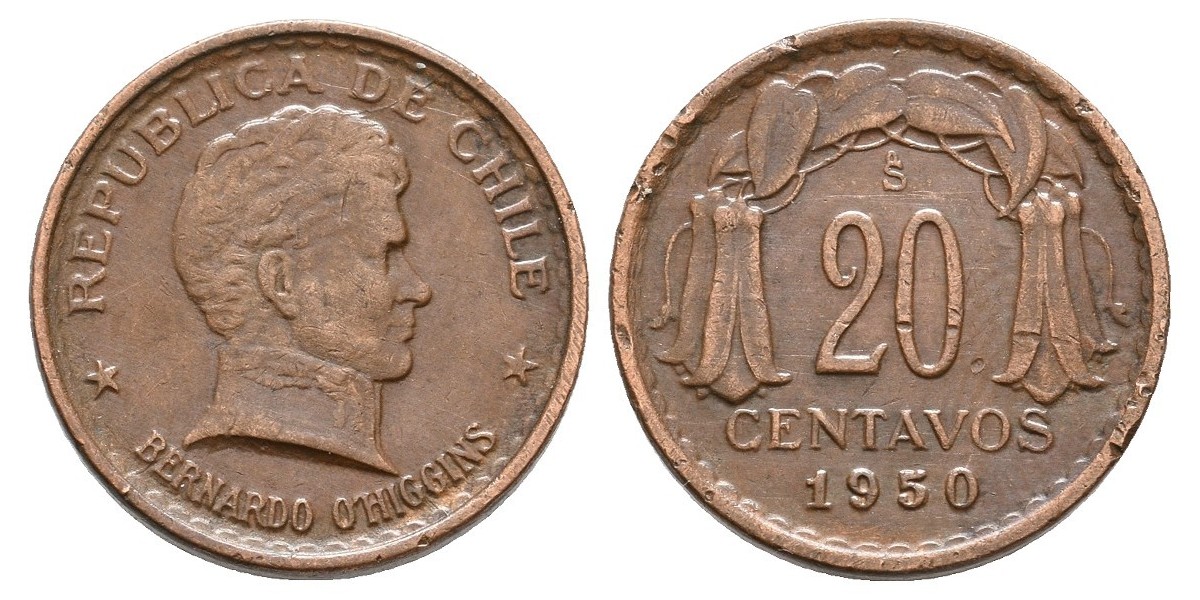 Chile. 20 centavos. 1950