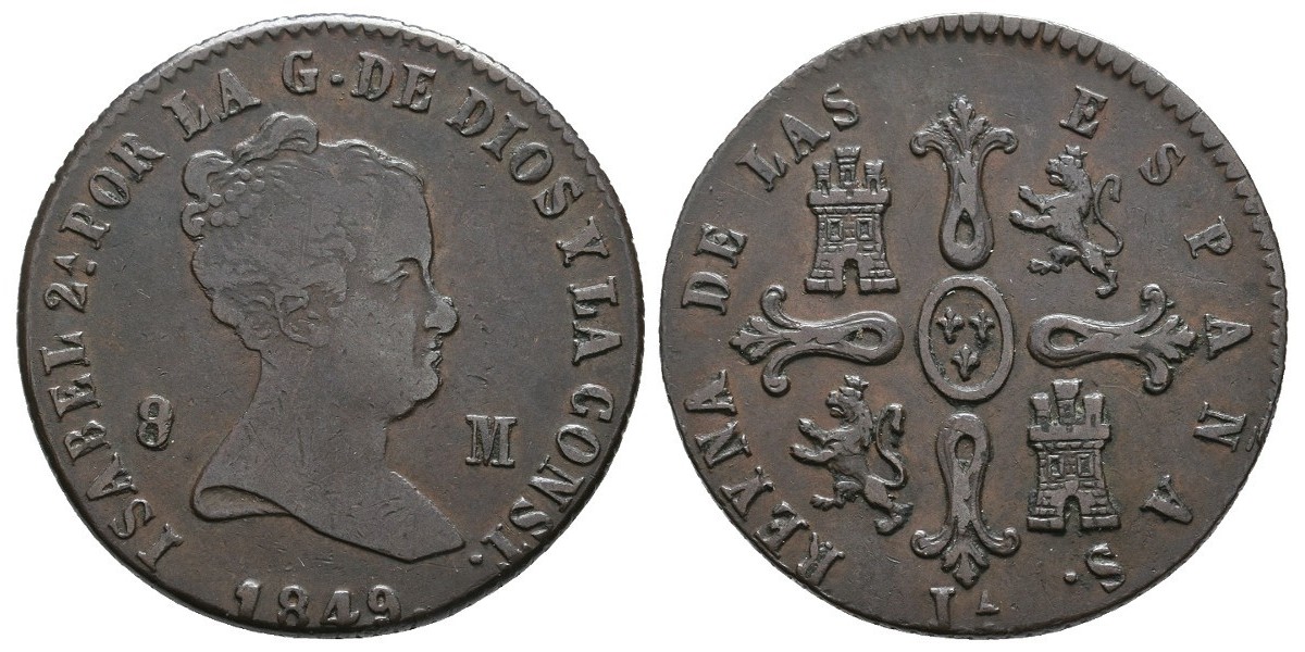 Isabel II. 8 maravedís. 1849. Jubia