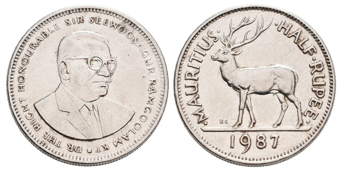 Mauricio. 1/2 rupee. 1987