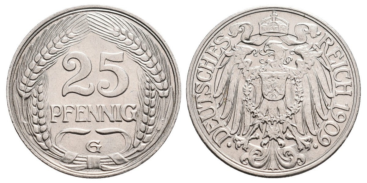 Alemania. 25 pfennig. 1909 G