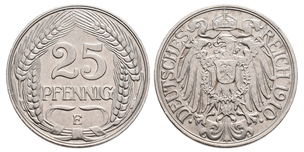 Alemania. 25 pfennig. 1910 E