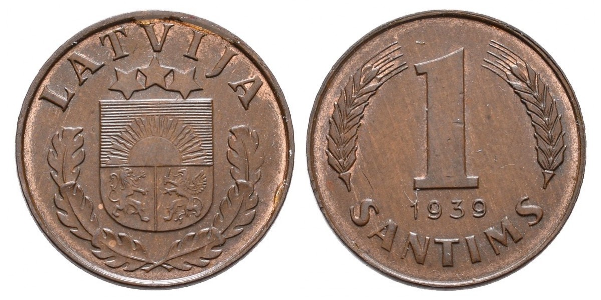 Letonia. 1 santims. 1939