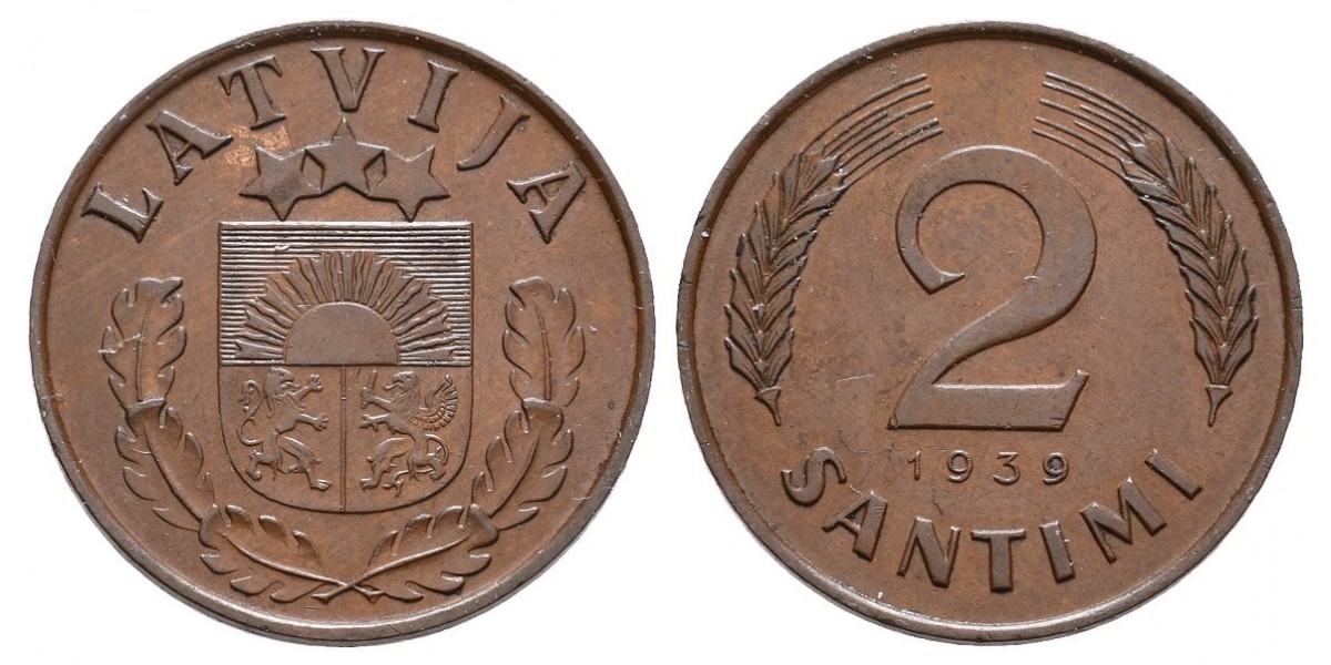 Letonia. 2 santimi. 1939