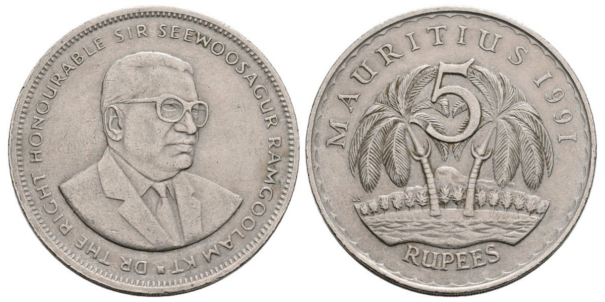 Mauricio. 5 rupees. 1991
