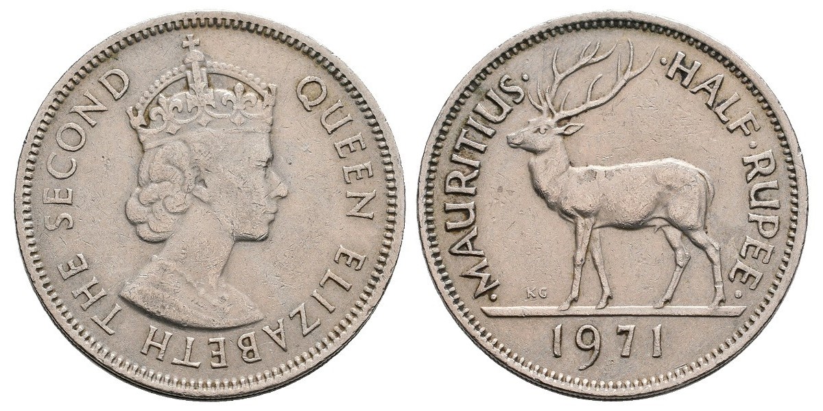 Mauricio. 1/2 rupee. 1971