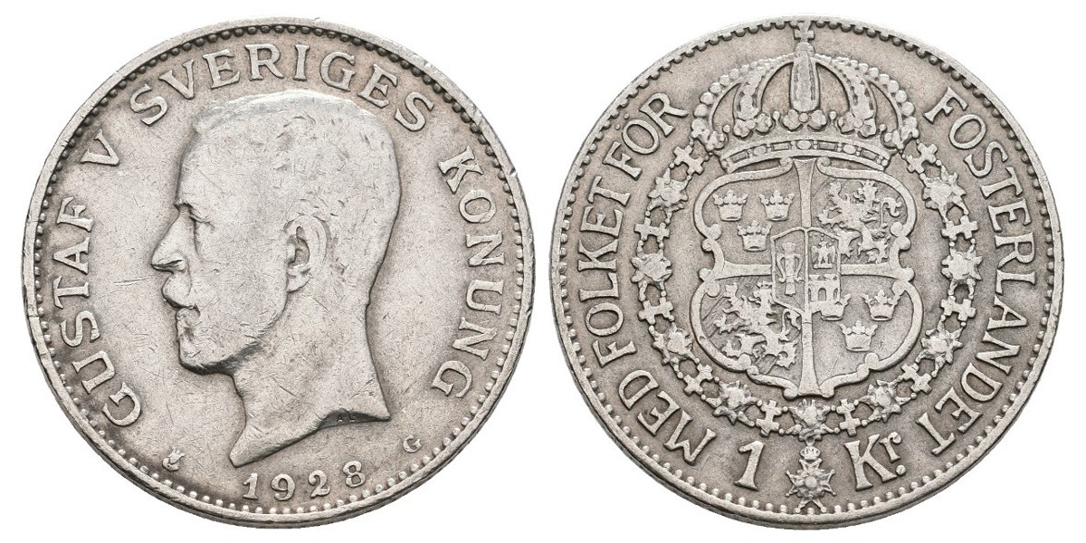 Suecia. 1 krona. 1928 G