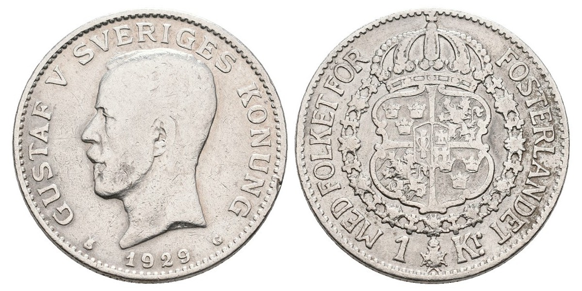 Suecia. 1 krona. 1929 G
