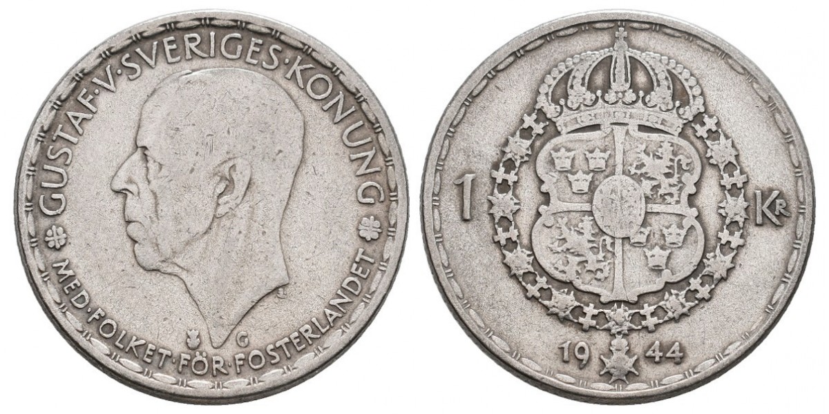 Suecia. 1 krona. 1944