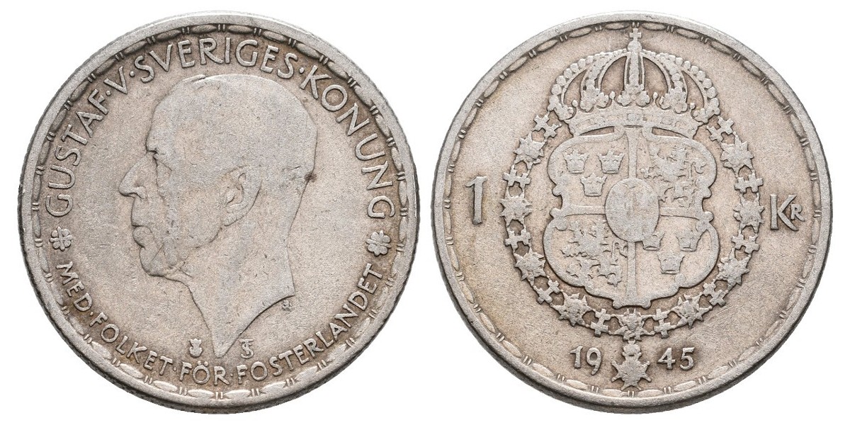 Suecia. 1 krona. 1945