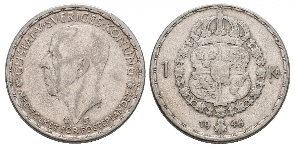Suecia. 1 krona. 1946