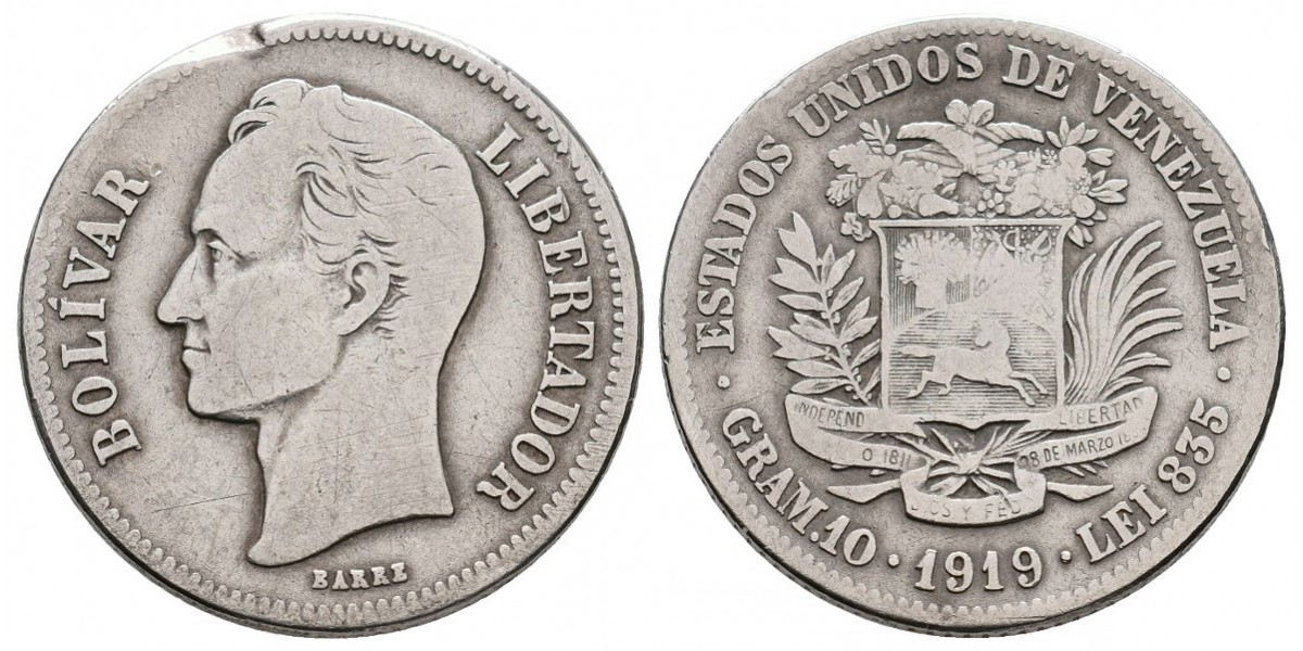 Venezuela. 2 bolívares. 1919