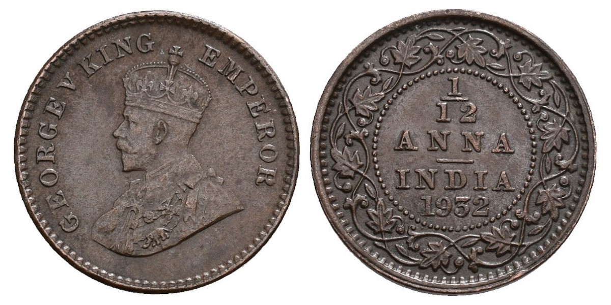 India Británica. 1/12 anna. 1932