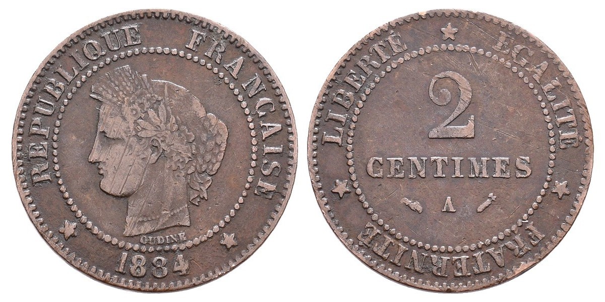 Francia. 2 centimes. 1884 A
