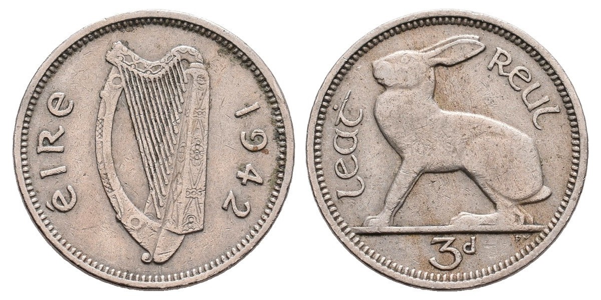Irlanda. 3 pence. 1942