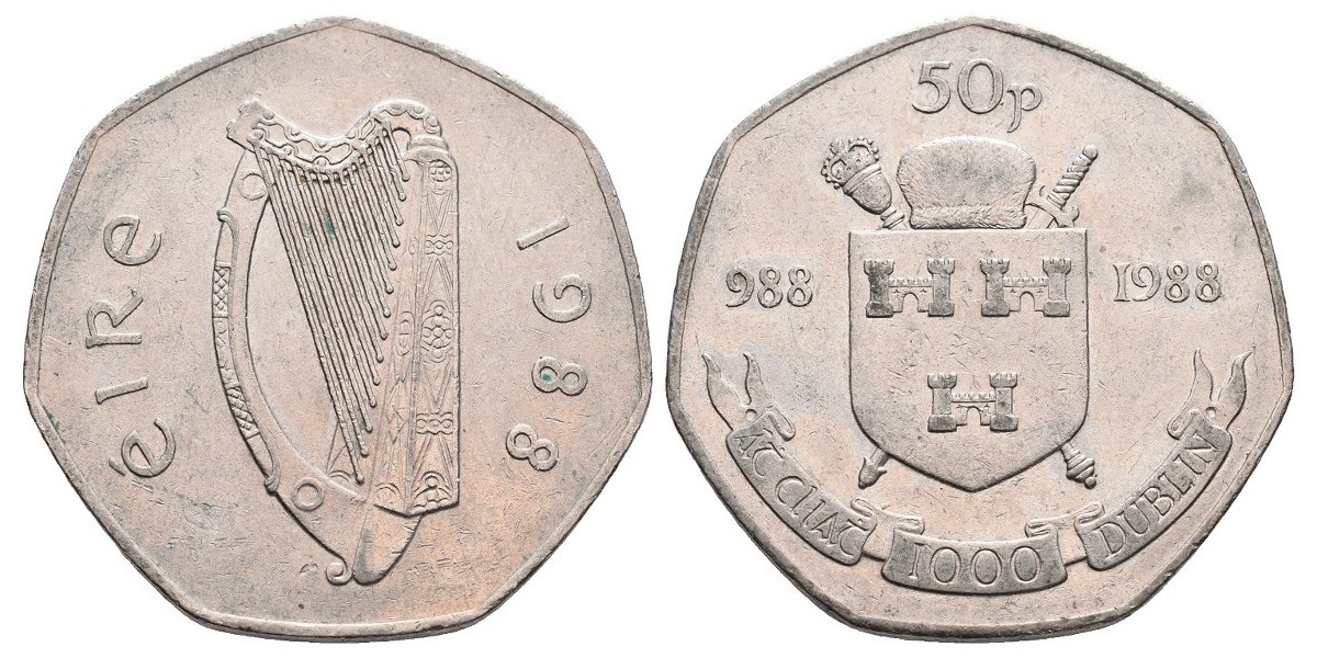 Irlanda. 50 pence. 1988