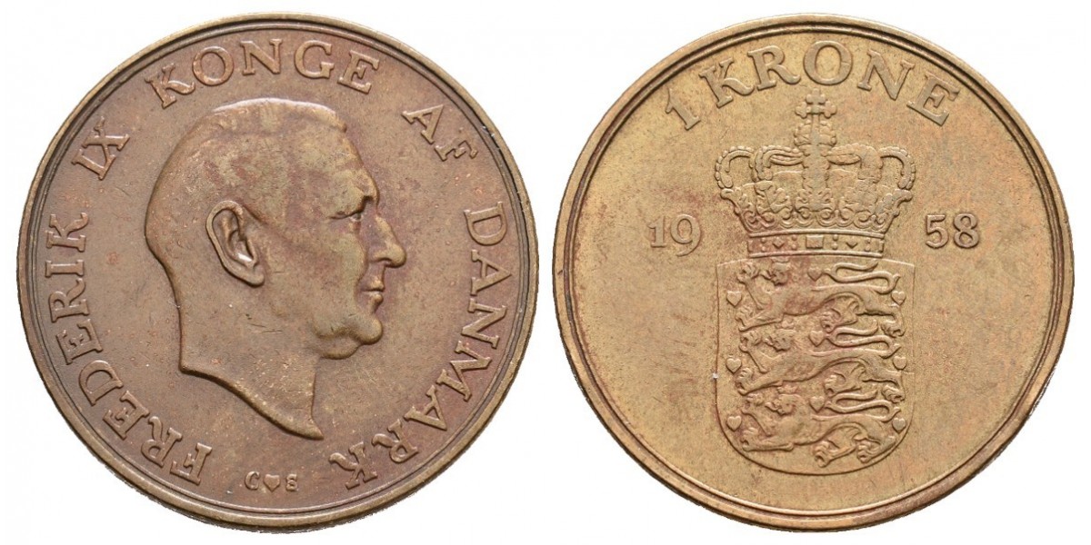 Dinamarca. 1 krone. 1958