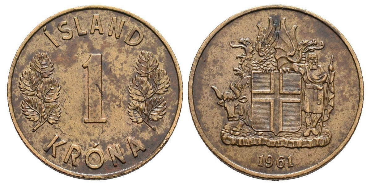 Islandia. 1 krona. 1961