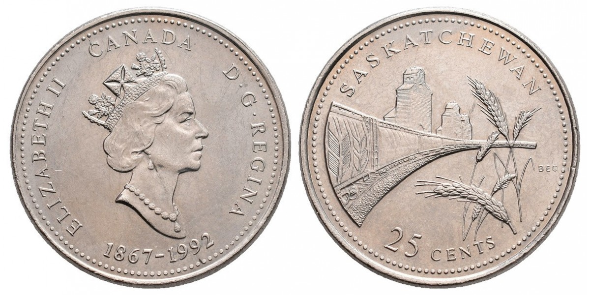 Canadá. 25 cents. 1992