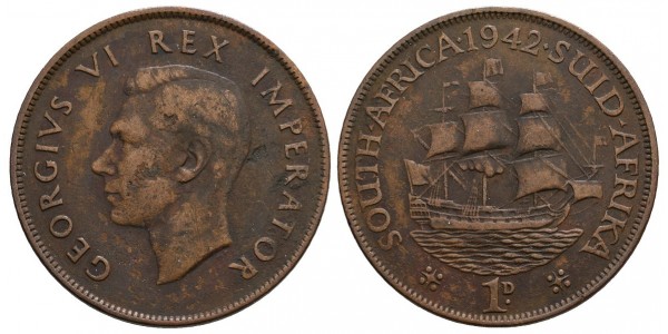 South Africa. 1 penny. 1942