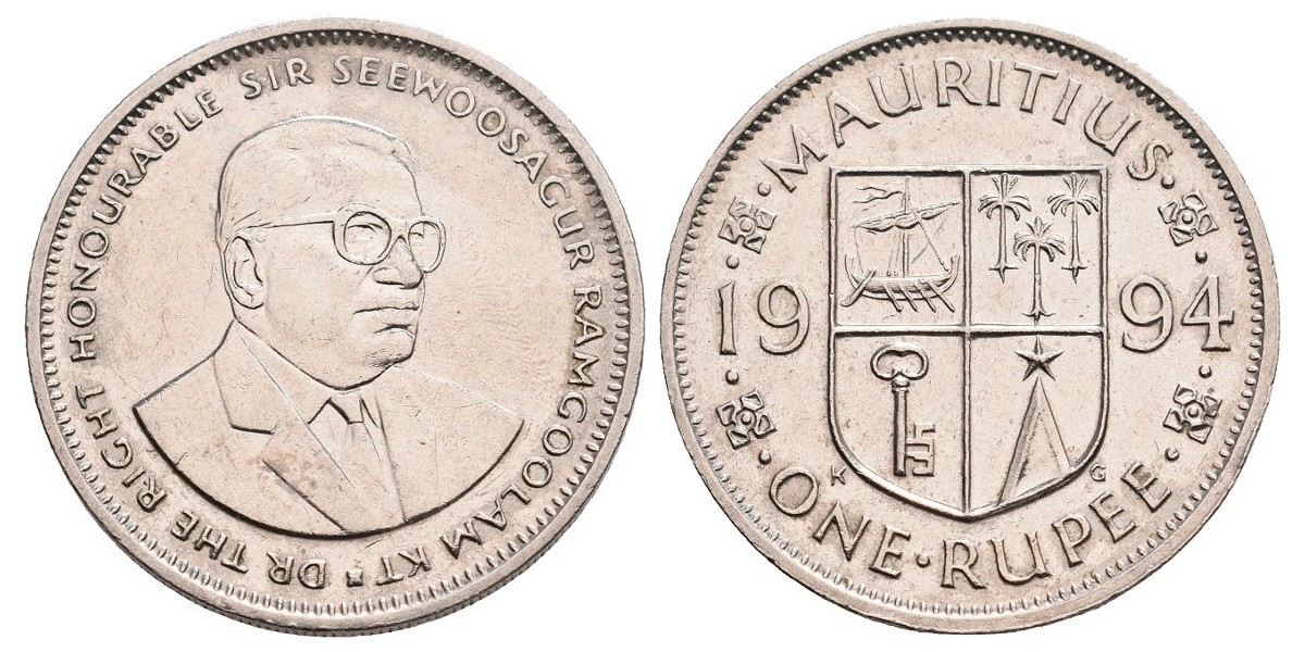 Mauricio. 1 rupee. 1994