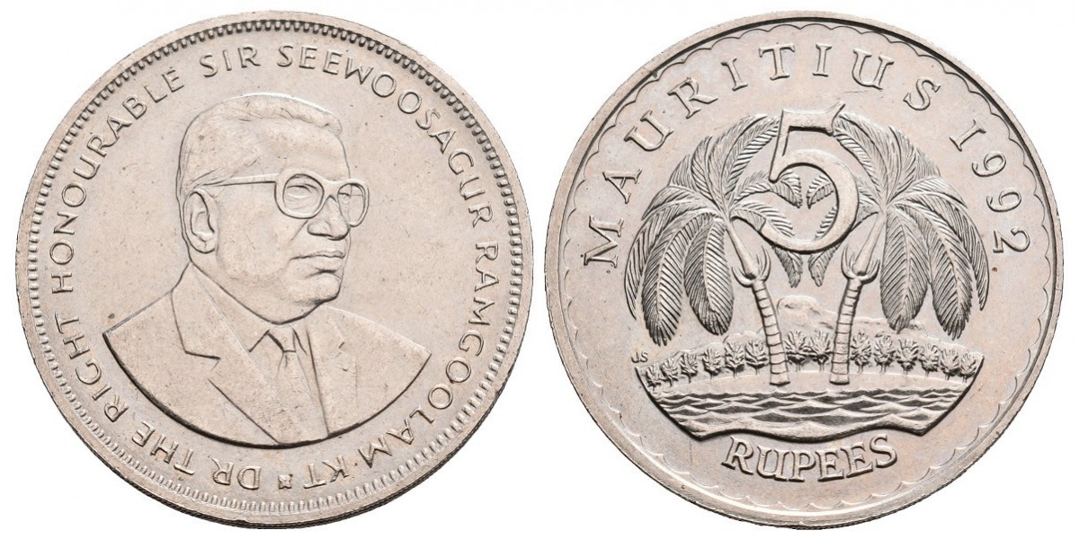 Mauricio. 5 rupees. 1992