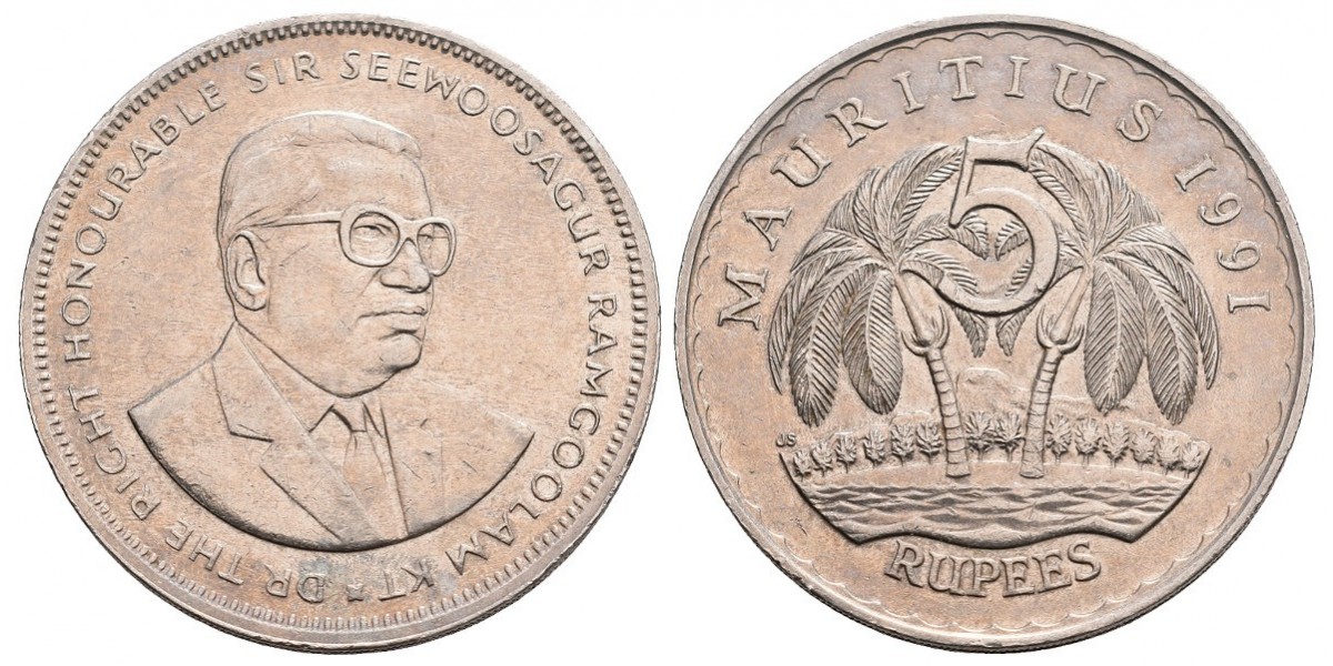 Mauricio. 5 rupees. 1991