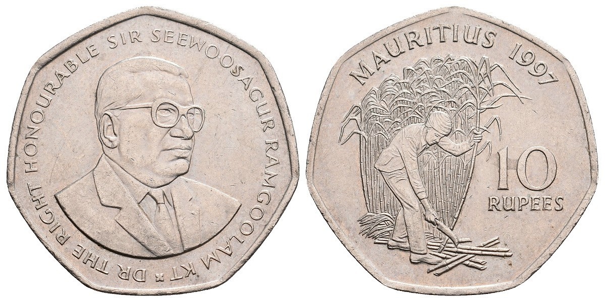 Mauricio. 10 rupees. 1997