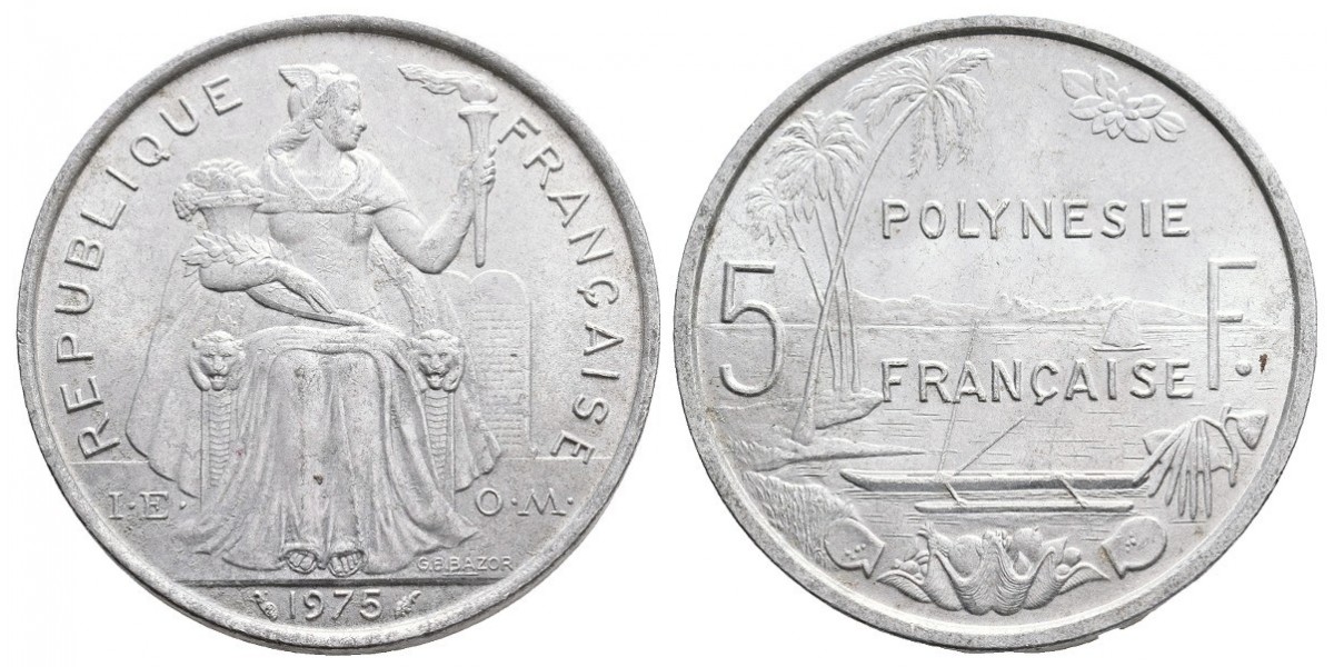 Polinesia. 5 francs. 1975