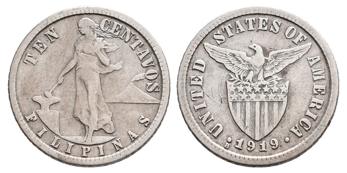 Filipinas. 10 centavos. 1919 S