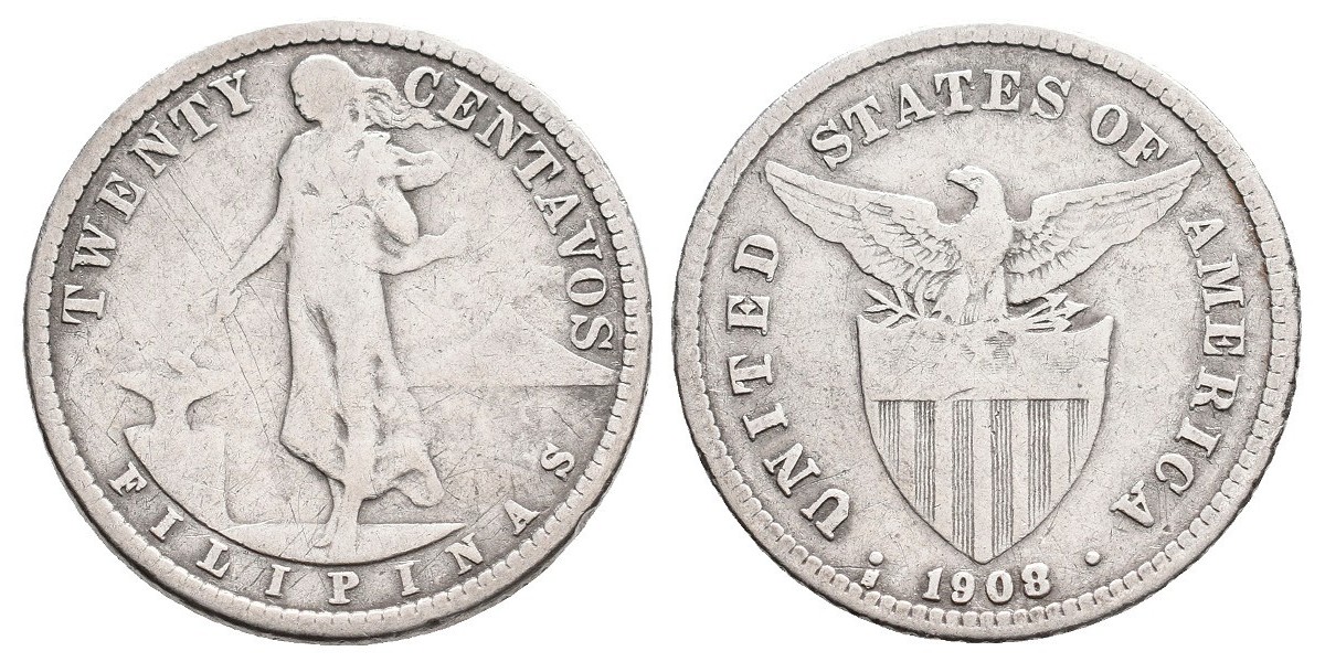 Filipinas. 20 centavos. 1908 S