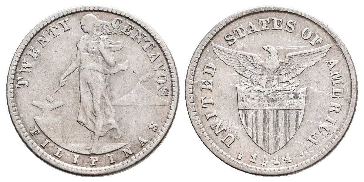 Filipinas. 20 centavos. 1914 S