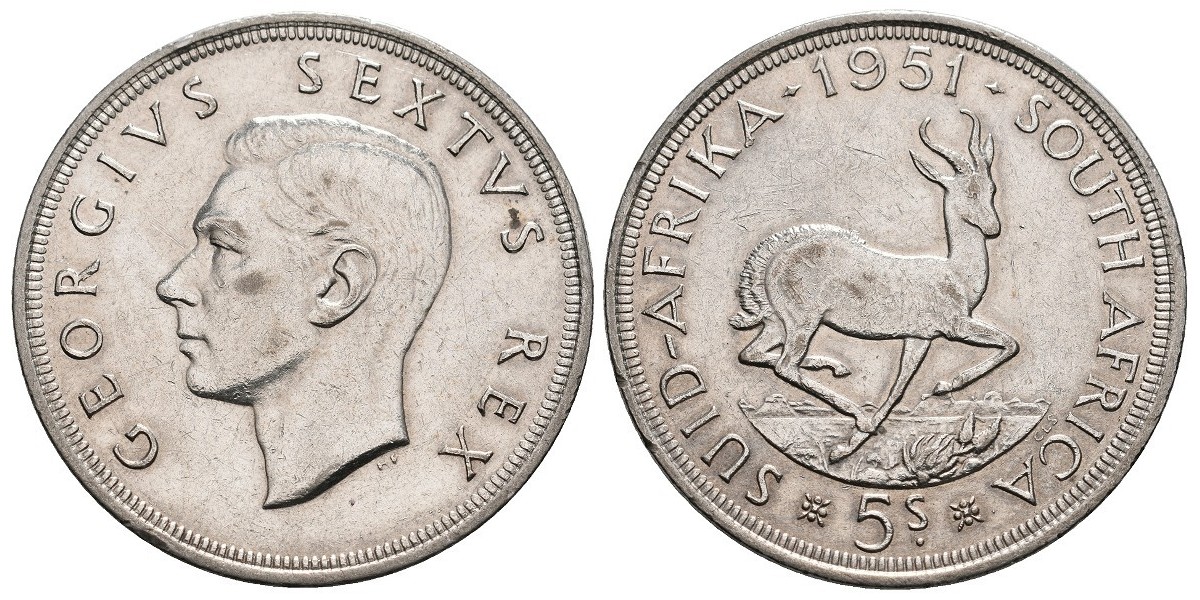 South Africa. 5 shillings. 1951