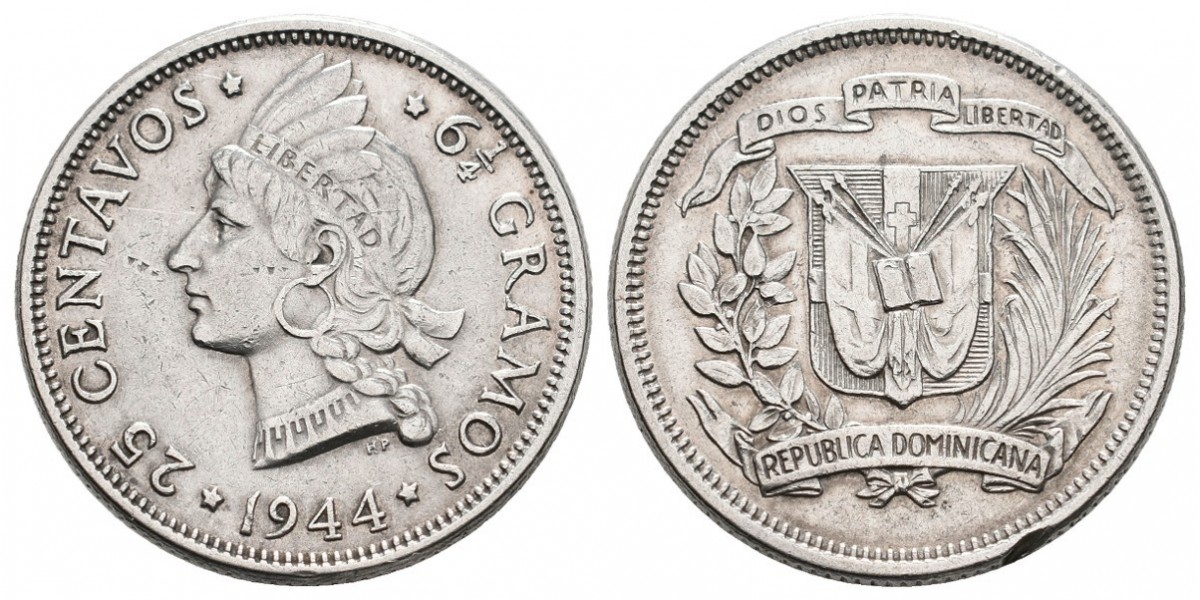 Rep. Dominicana. 25 centavos. 1944