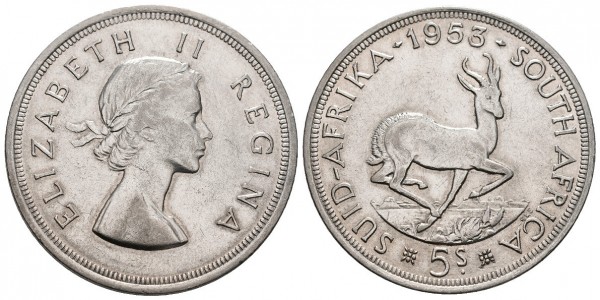 South Africa. 5 shillings. 1953