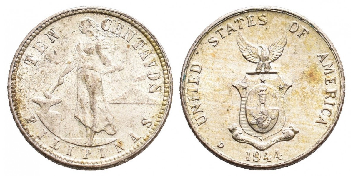 Filipinas. 10 centavos. 1944 D