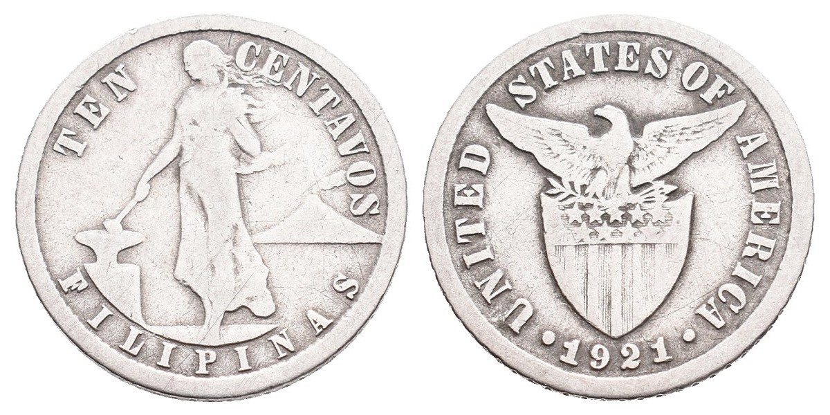 Filipinas. 10 centavos. 1921