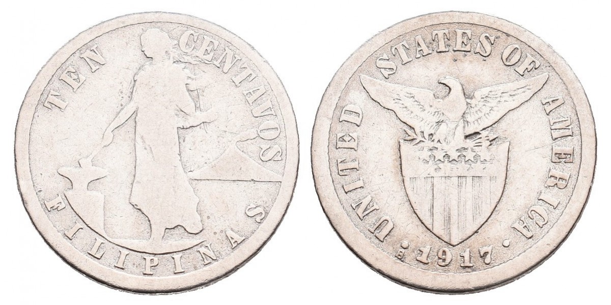 Filipinas. 10 centavos. 1917 S