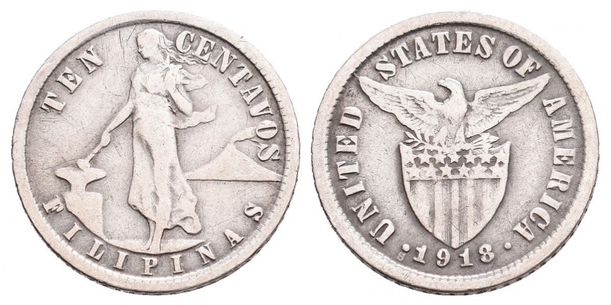 Filipinas. 10 centavos. 1918 S