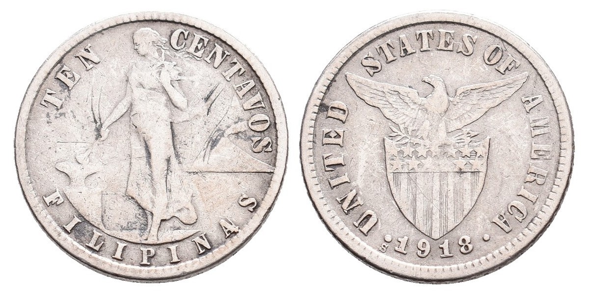 Filipinas. 10 centavos. 1918 S