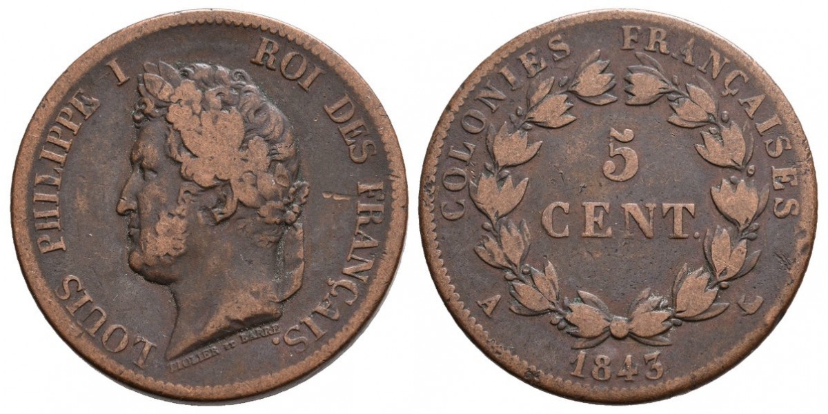 Colonias Francesas. 5 centimes. 1843