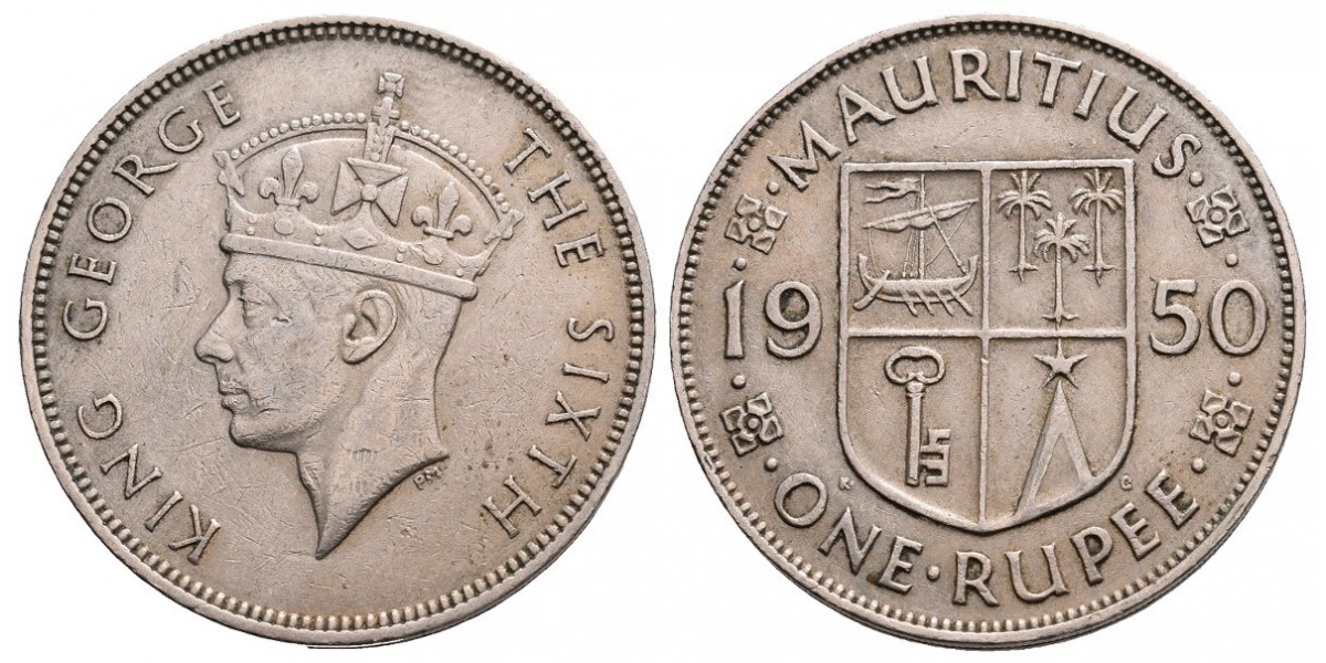 Mauricio. 1 rupee. 1950
