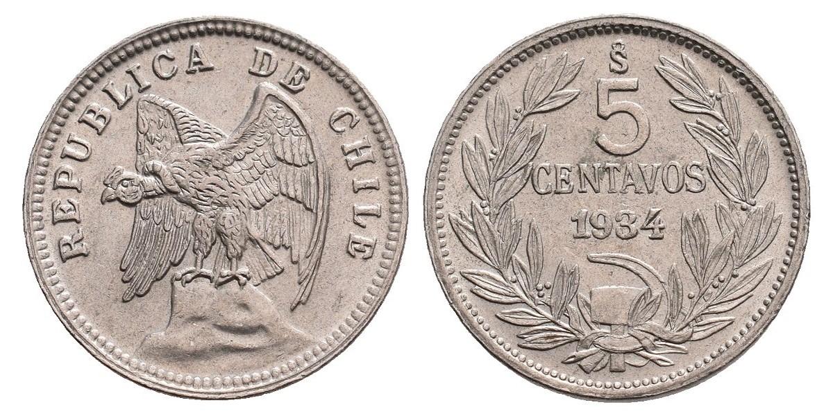 Chile. 5 centavos. 1934