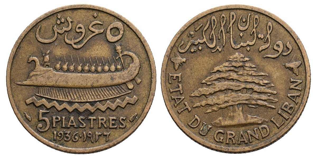 Líbano. 5 piastres. 1936