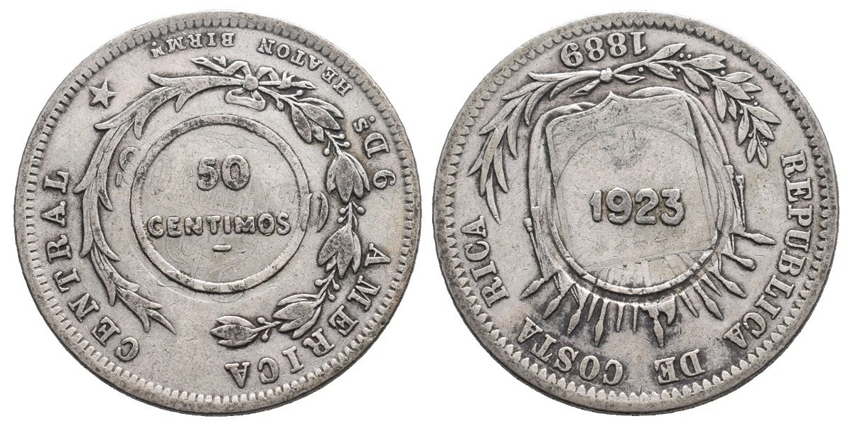 Costa Rica. 50 centesimos. 1923 sobre 1889