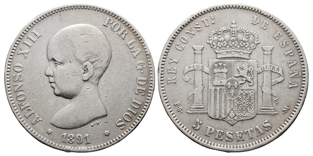 Alfonso XIII. 5 pesetas. 1891. Madrid
