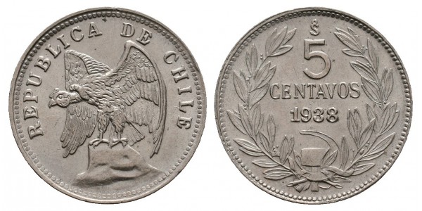 Chile. 5 centavos. 1938