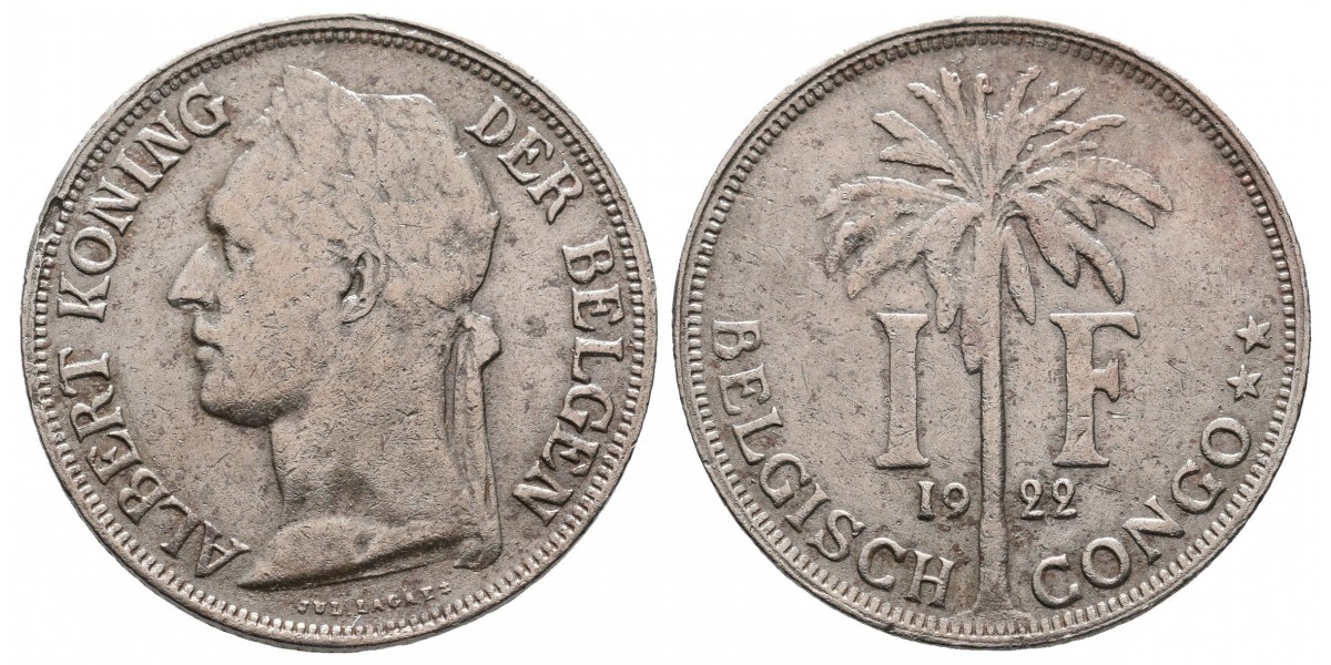 Congo Belga. 1 franc. 1922