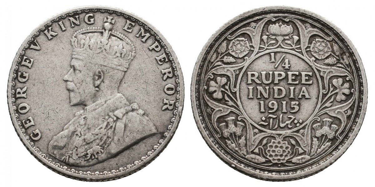India Británica. 1/4 rupee. 1915